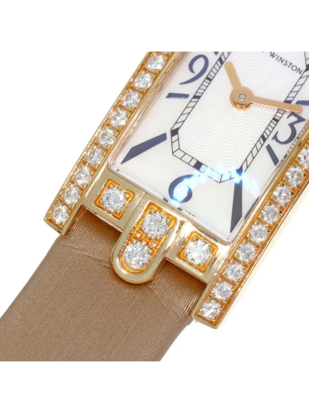 Harry Winston 332 Lqr Avenue C Mini Diamond Bezel Watch 18k Pink Gold Satin